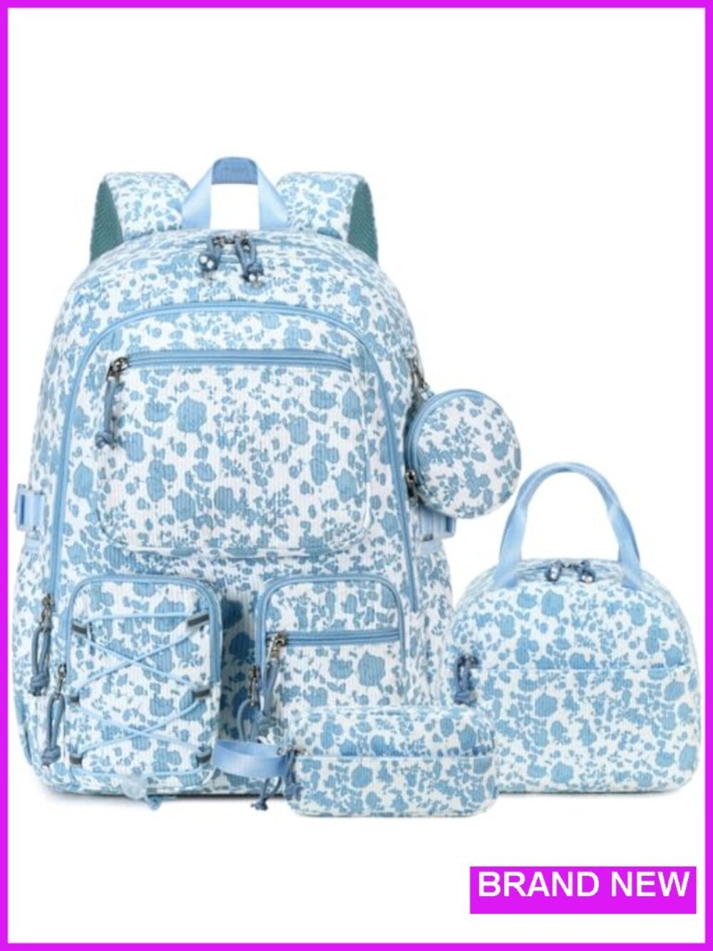 4-in-1 Girls Backpack Set with Lunch Bag Pencil Case Coin Purse Corduroy Daypack
